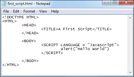 Screenshot of HTML on Notepad